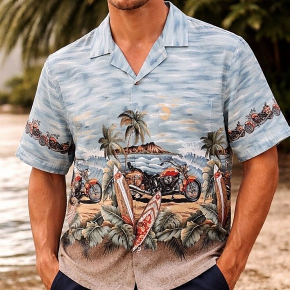 Vintage KY’s Hawaii Beach Biker Shirt Short Sleeve Button Up Motorcycle Sz Large